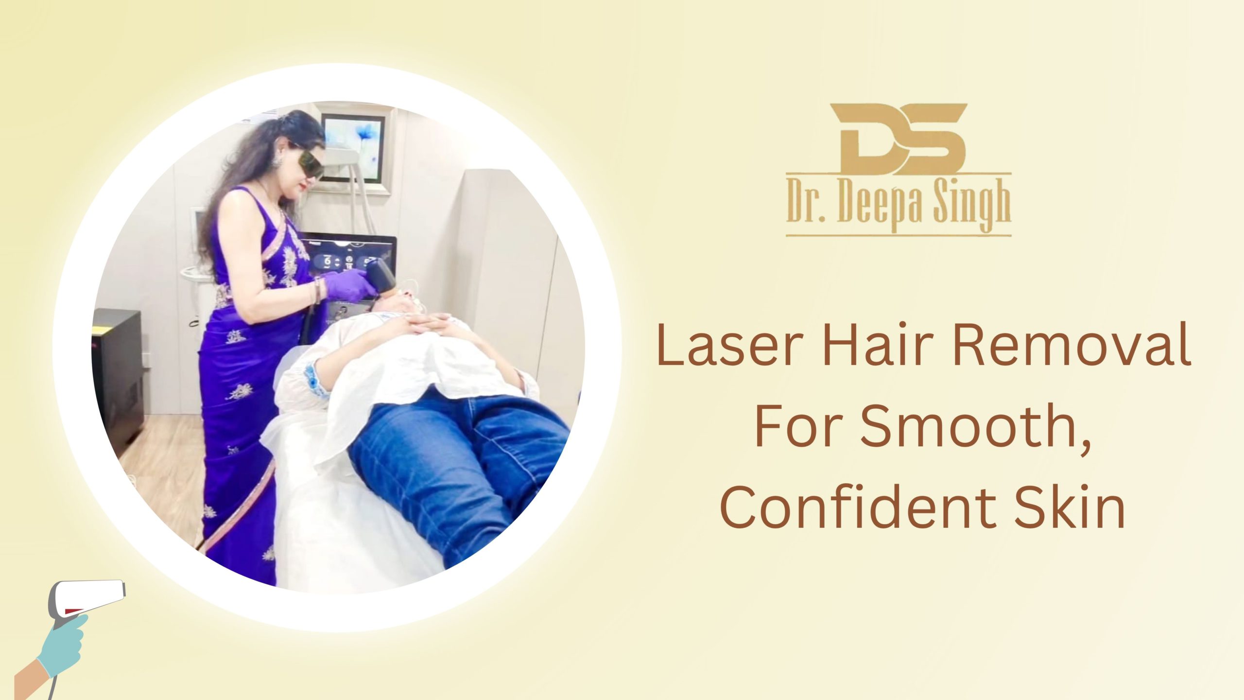 Woman with smooth, glowing skin smiling confidently after laser hair removal treatment by a certified expert